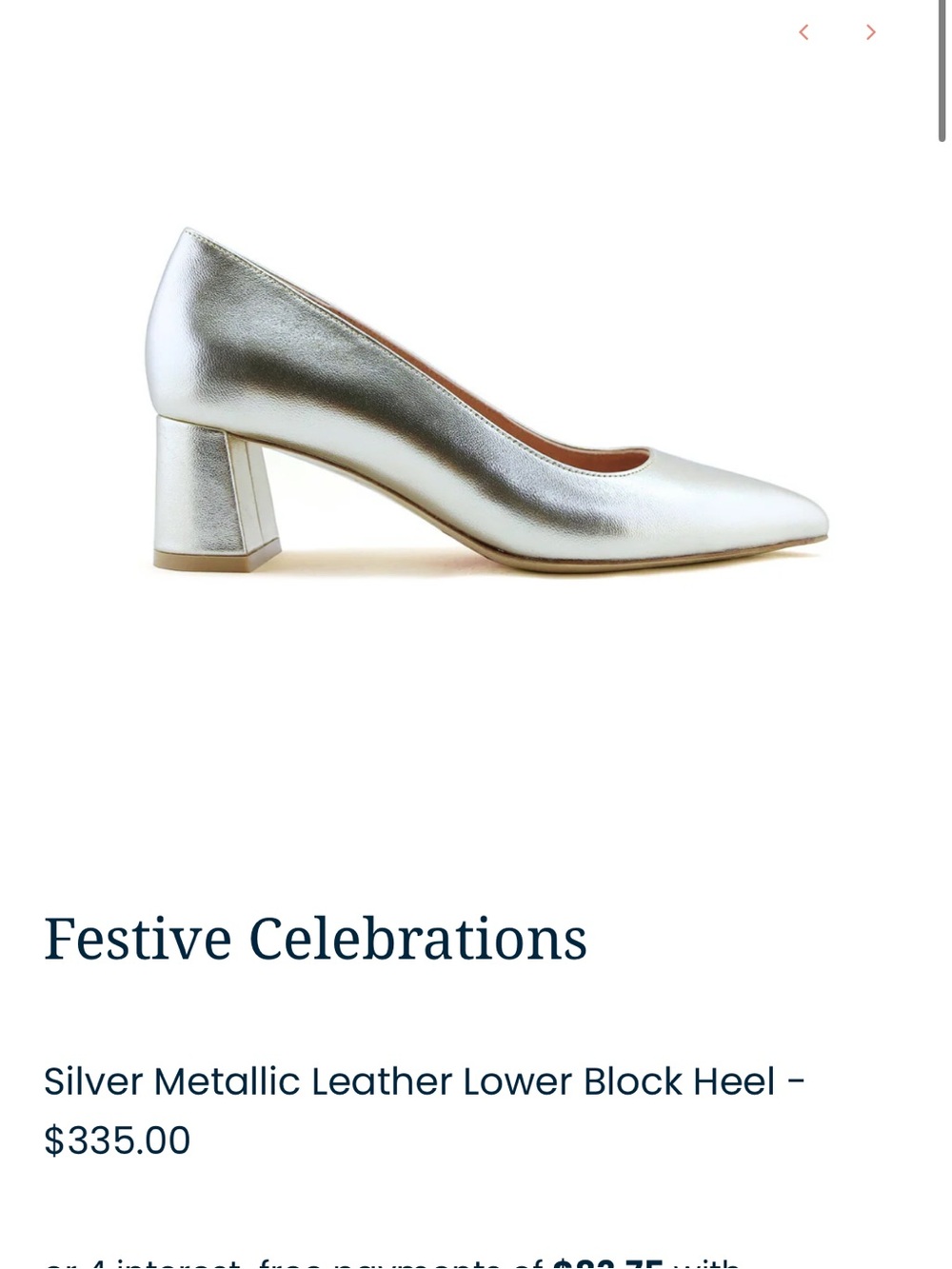 ALLY Silver Metallic Leather Lower Block Heel Pump MSRP $335.00 EU 39 U.S 8.5
